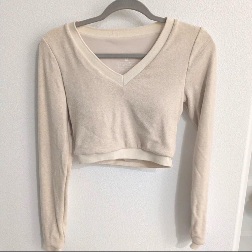 Klassy Network Cream-Colored V-Neck Sweater Crop Top